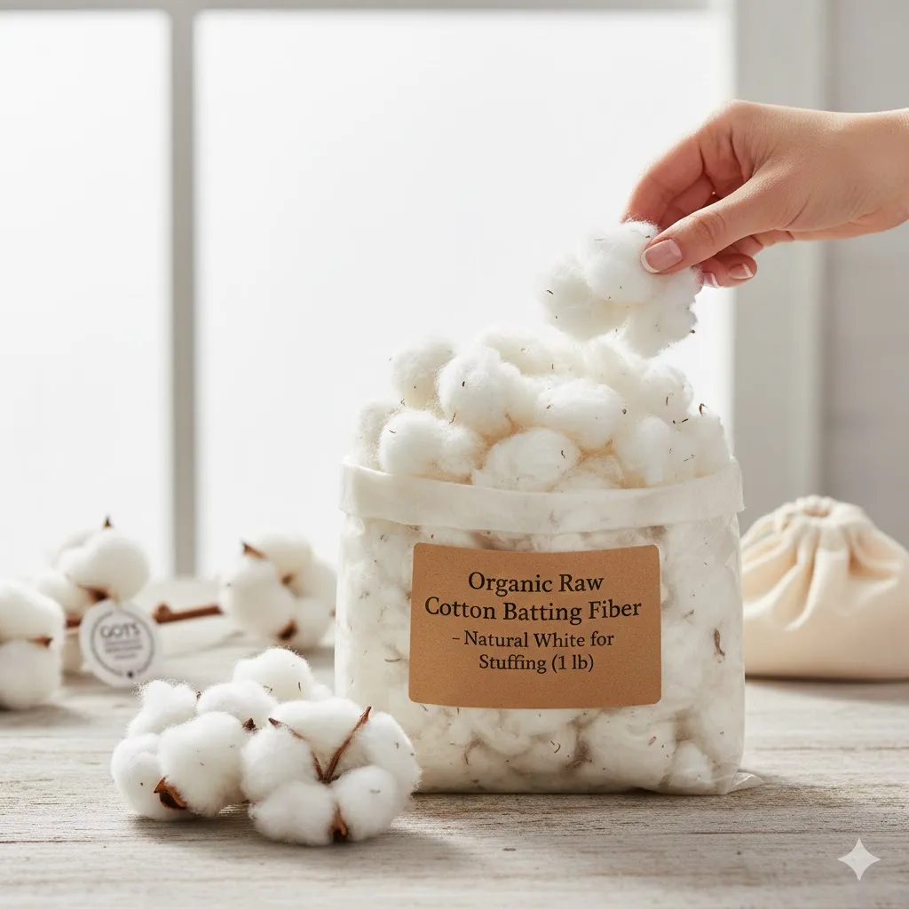 Organic Raw Cotton Batting Fiber Natural White for Stuffing (raw Cotton 1lb)