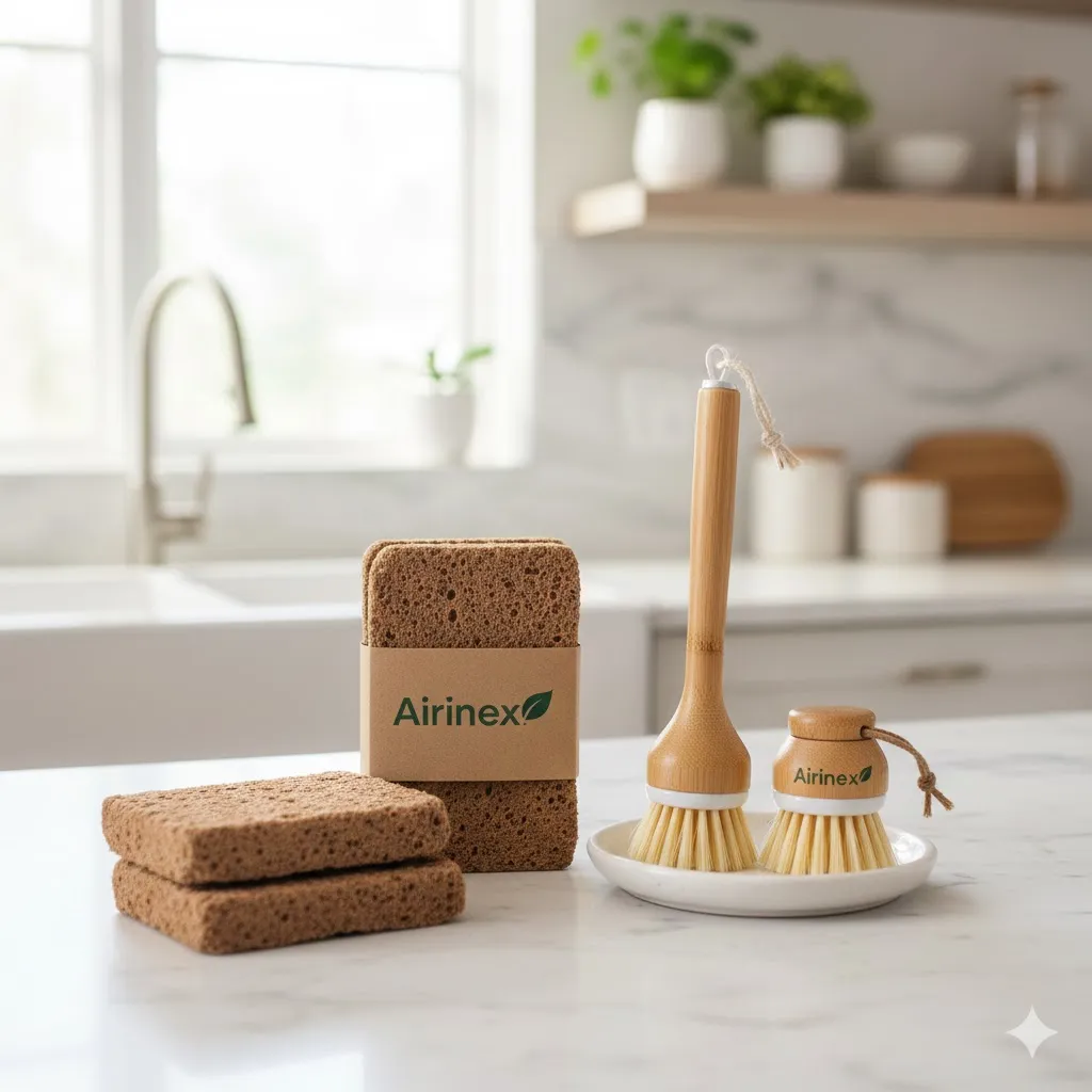 Airinex Coconut Sponges, Bamboo Dish Brush Sets