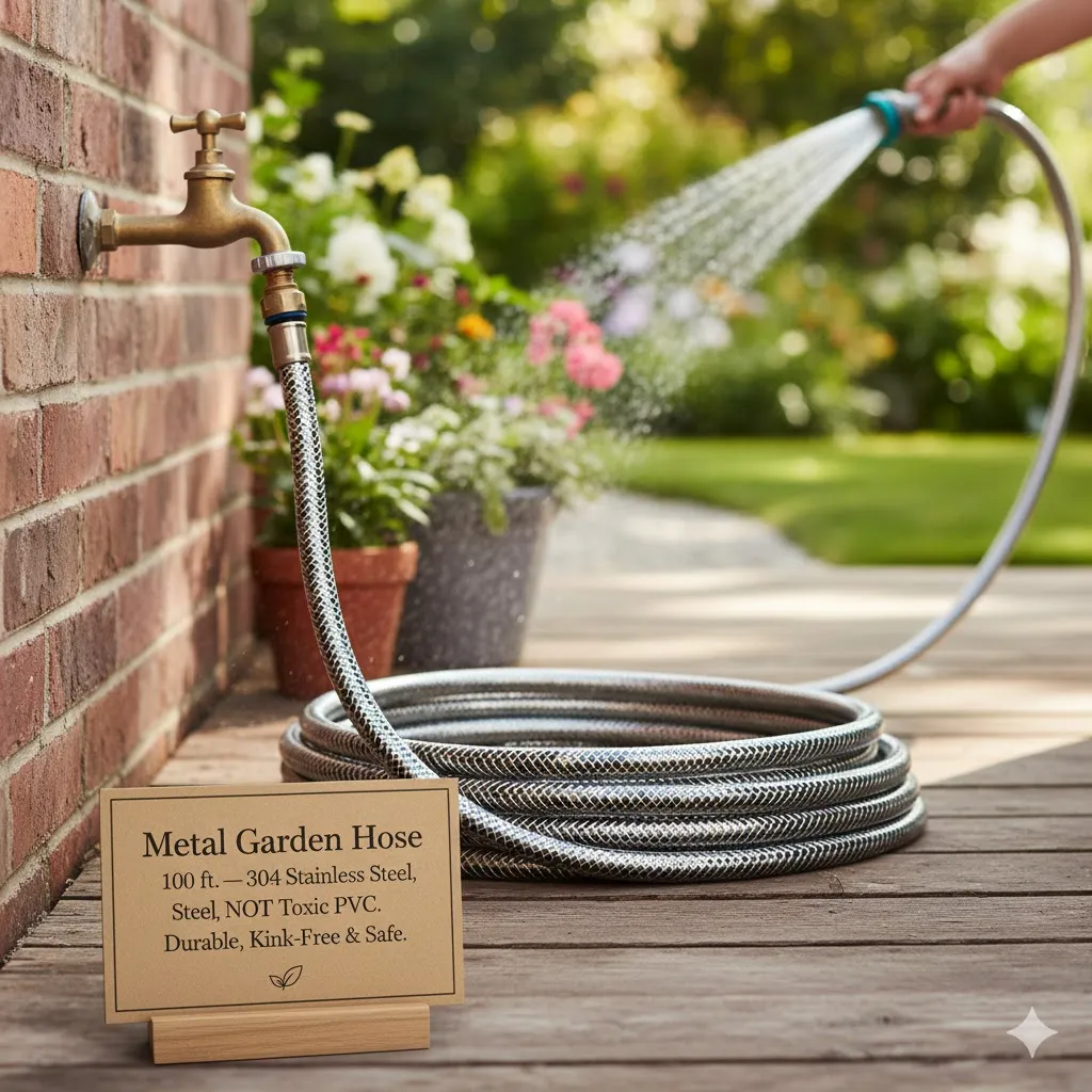 Metal Garden Hose 100 foot - 304 Stainless Steel, NOT Toxic PVC