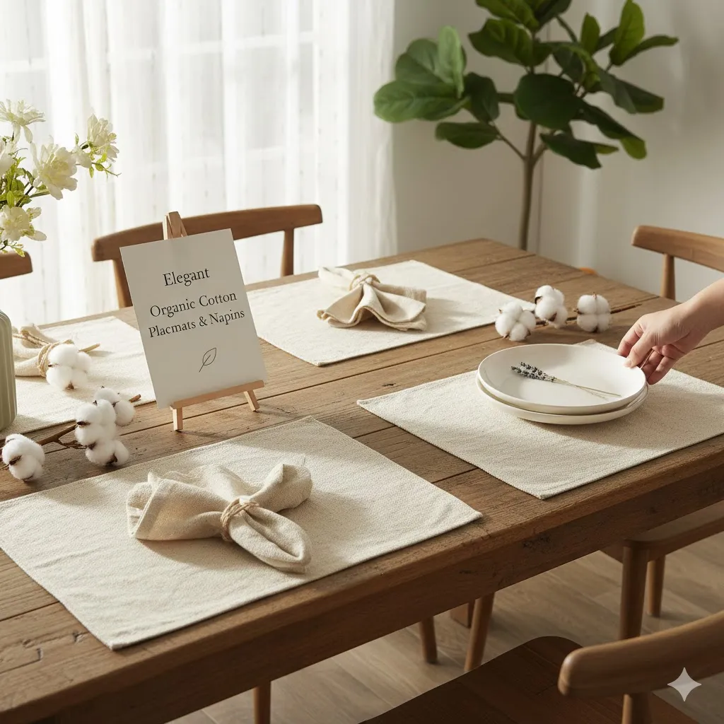 ELEGANT, ORGANIC COTTON PLACEMATS AND NAPKINS
