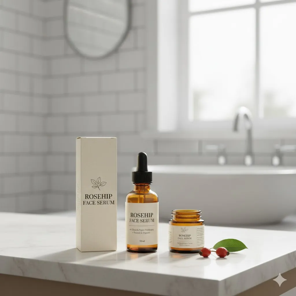 ROSEHIP FACE SERUM All Glass Jars and Paper Packaging
